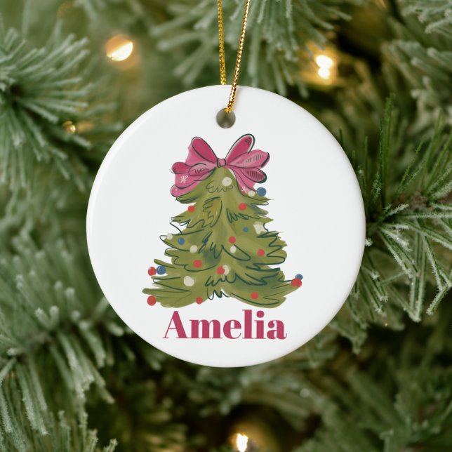 Personalised Name Coquette Christmas Tree Girly Ceramic Tree Decoration (Tree)