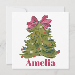 Personalised Name Coquette Christmas Tree Girly Holiday Card