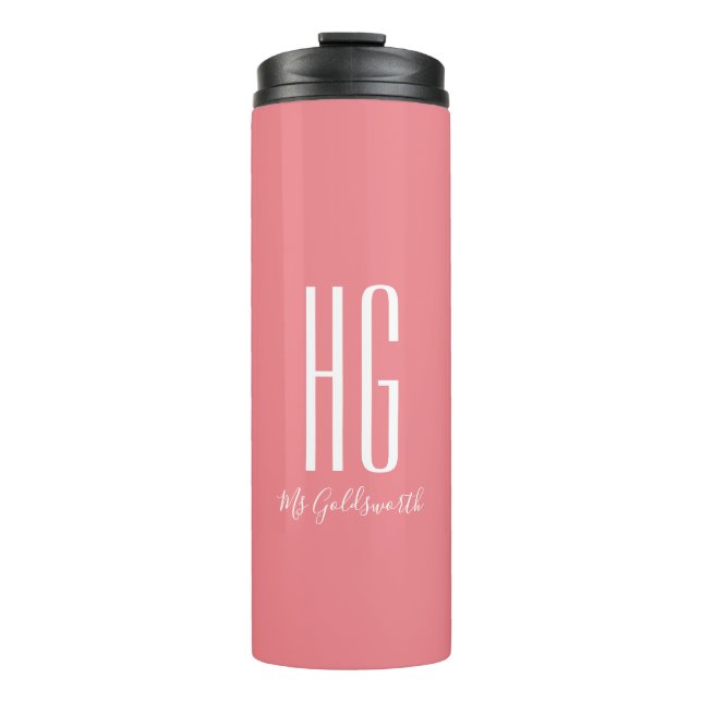 Personalised Name Coral Pink Monogram Thermal Tumbler (Front)