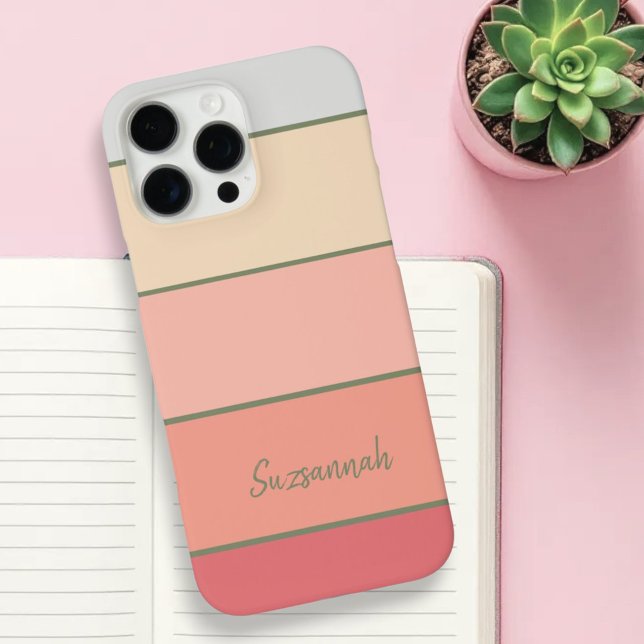 Personalised Name Coral Stripe Colour Palette Chip Case-Mate iPhone Case (template phone case back)