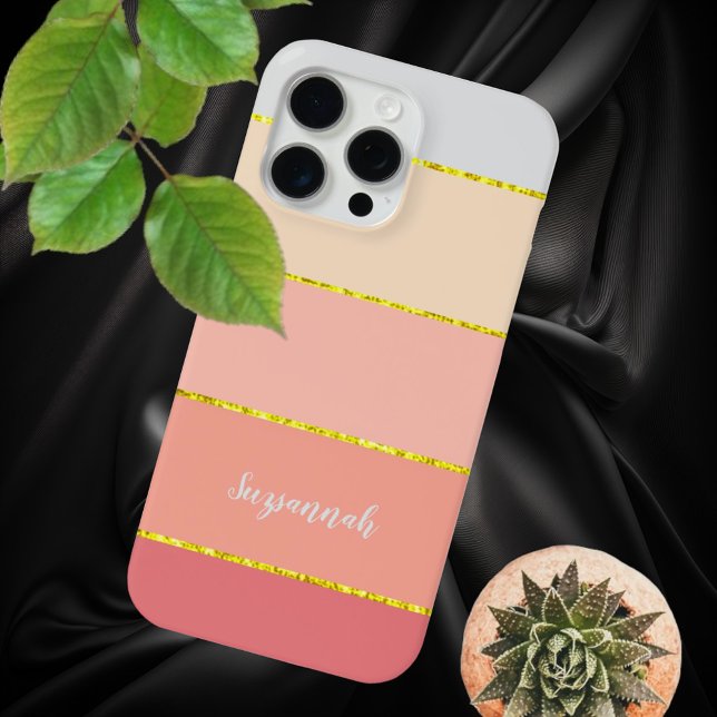 Personalised Name Coral Stripe Colour Palette Chip Case-Mate iPhone Case (back design of template coral striped phone case)