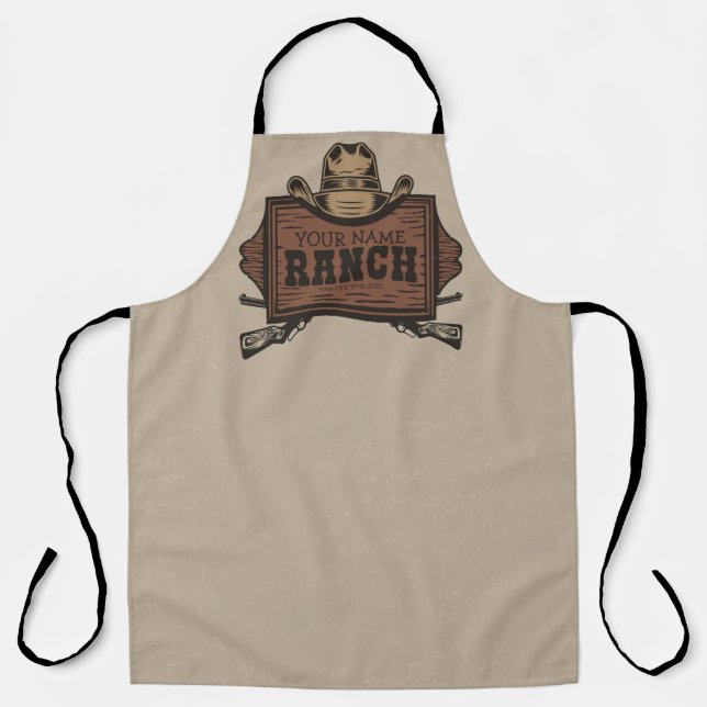 Personalised NAME Cowboy Guns Western Ranch Sign  Apron (Front)
