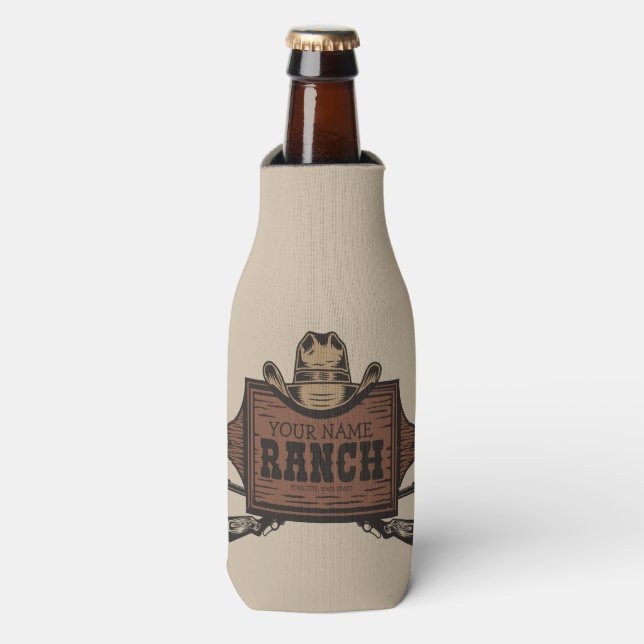 Personalised NAME Cowboy Guns Western Ranch Sign  Bottle Cooler (Bottle Front)