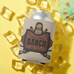 Personalised NAME Cowboy Guns Western Ranch Sign  Can Cooler