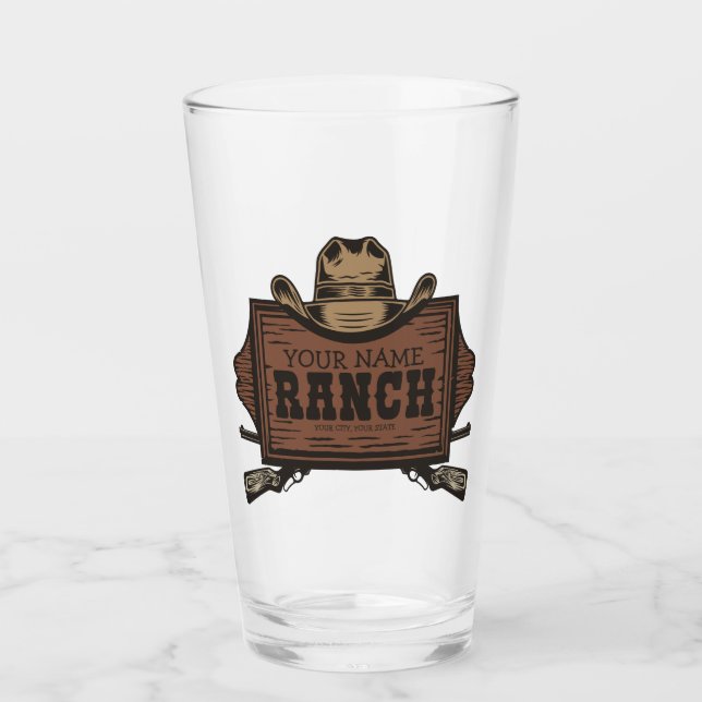 Personalised NAME Cowboy Guns Western Ranch Sign Glass (Front)