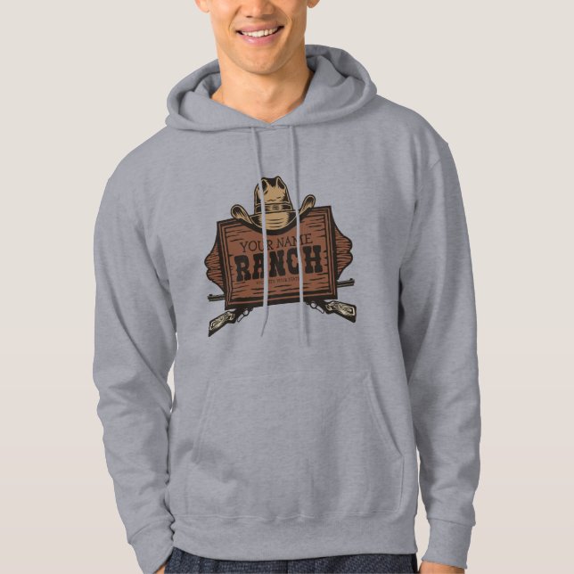 Personalised NAME Cowboy Guns Western Ranch Sign Hoodie (Front)