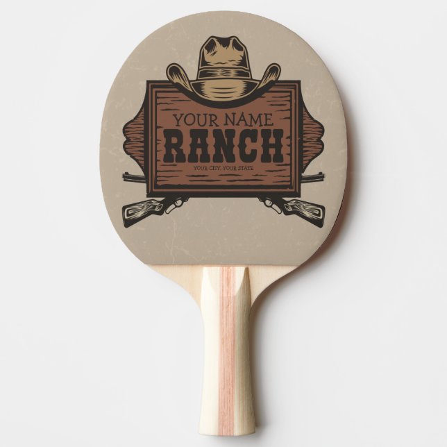 Personalised NAME Cowboy Guns Western Ranch Sign  Ping Pong Paddle (Front)