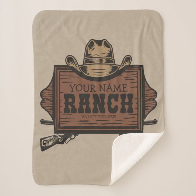 Personalised NAME Cowboy Guns Western Ranch Sign  Sherpa Blanket (Front)