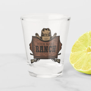 Personalised NAME Cowboy Guns Western Ranch Sign Shot Glass