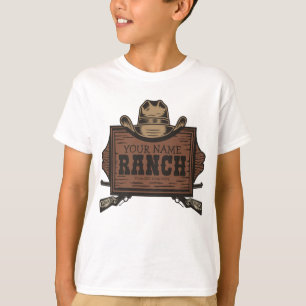 Personalised NAME Cowboy Guns Western Ranch Sign T-Shirt