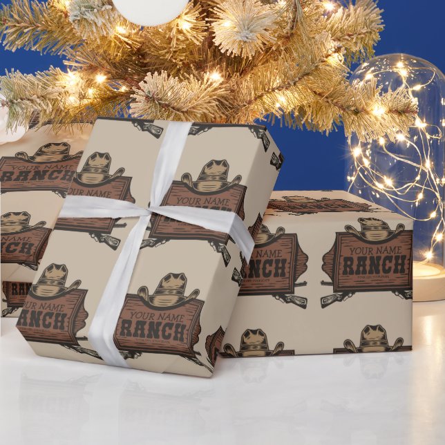 Personalised NAME Cowboy Guns Western Ranch Sign  Wrapping Paper (Holidays)