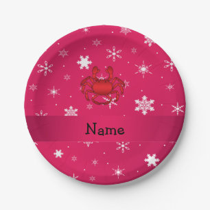 Personalised name crab pink snowflakes paper plate
