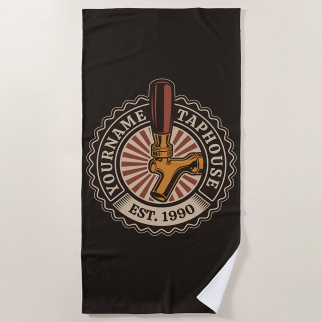 Personalised NAME Craft Beer Taphouse Brewery Bar Beach Towel (Front)