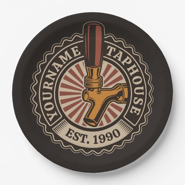 Personalised NAME Craft Beer Taphouse Brewery Bar  Paper Plate (Front)