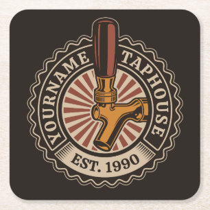 Personalised NAME Craft Beer Taphouse Brewery Bar Square Paper Coaster