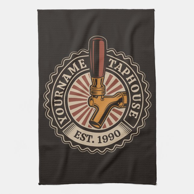 Personalised NAME Craft Beer Taphouse Brewery Bar  Tea Towel (Vertical)