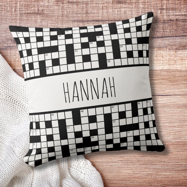 Personalised Name Crossword Puzzle Pattern Cushion (personalized name crossword pillow)