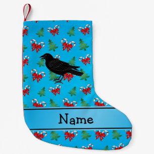 Personalised name crow blue candy canes bows small christmas stocking