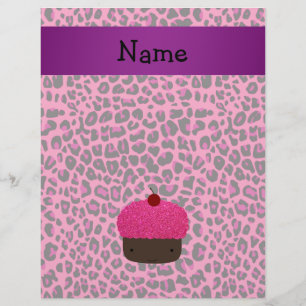 Personalised name cupcake pink leopard print flyer