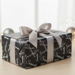 Personalised Name Custom Black White Wrapping Paper