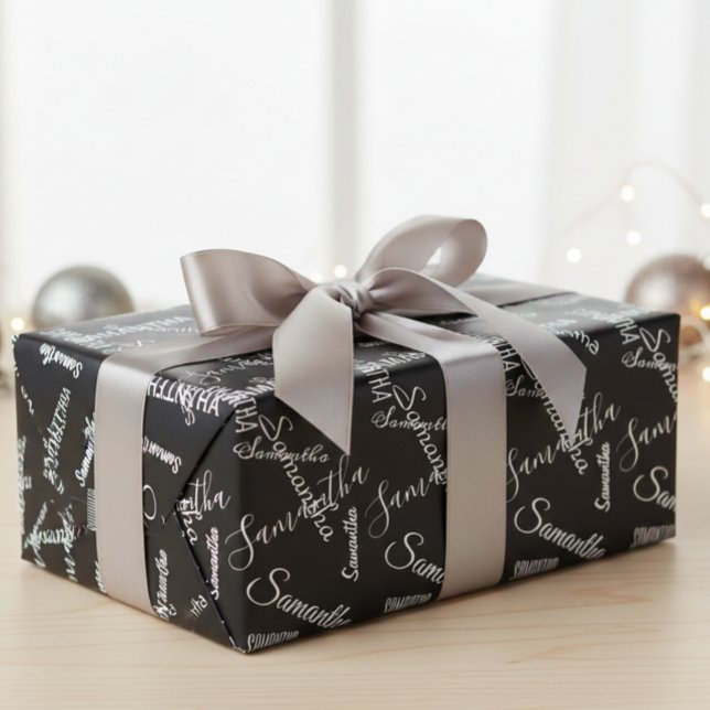 Personalised Name Custom Black White Wrapping Paper (Creator Uploaded)