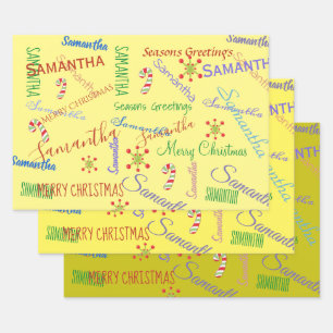 Personalised Name Custom Holiday Christmas Blues Wrapping Paper Sheet