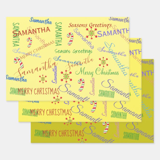 Personalised Name Custom Holiday Christmas Blues Wrapping Paper Sheet (Set)
