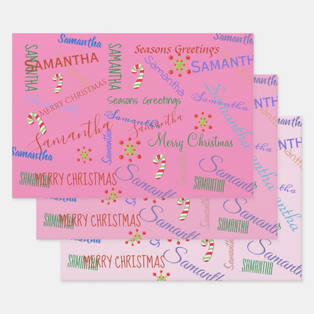 Personalised Name Custom Holiday Christmas Blues Wrapping Paper Sheet (Set)