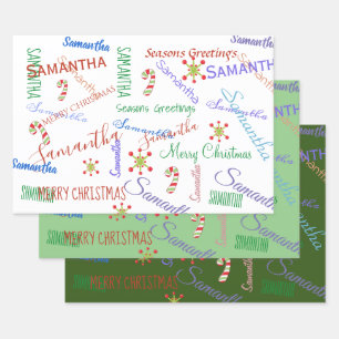 Personalised Name Custom Holiday Christmas Greens Wrapping Paper Sheet