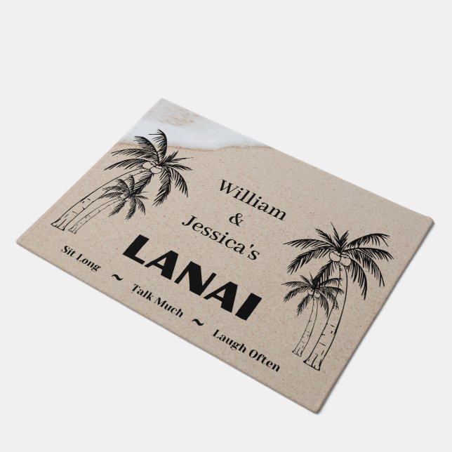 Personalised Name Custom Lanai Tropical Palm Trees Doormat (Angled)
