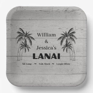 Personalised Name Custom Lanai Tropical Palm Trees Paper Plate
