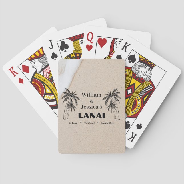 Personalised Name Custom Lanai Tropical Palm Trees Playing Cards (Back)