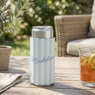 Personalised Name Custom Light Blue Stripes Seltzer Can Cooler