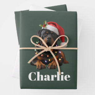 Personalised Name Custom Rottweiler Dog Christmas  Wrapping Paper Sheet