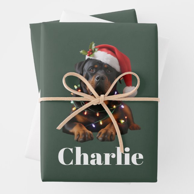 Personalised Name Custom Rottweiler Dog Christmas  Wrapping Paper Sheet (In situ)
