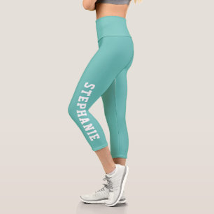Personalised Name Custom Teal Capri Leggings
