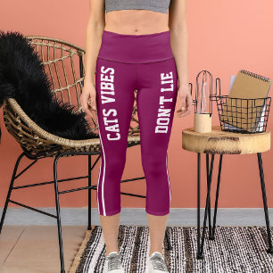 Personalised Name Custom White Wine Cat Mum Fun Capri Leggings