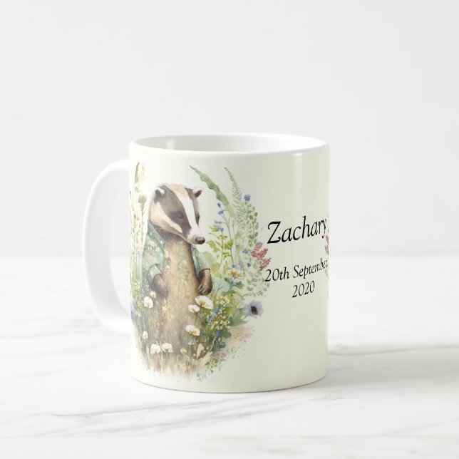 Personalised Name Cute Badger Coffee Mug (Front Left)