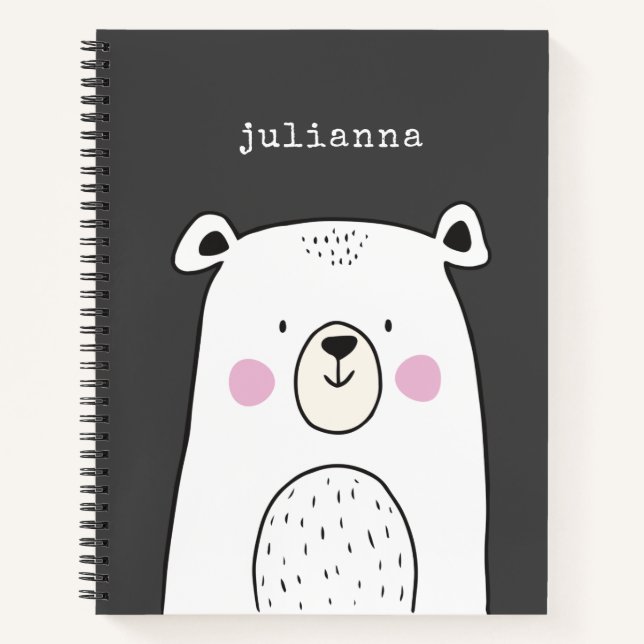 Personalised Name Cute Bear Whimsical Kids Notebook (Front)
