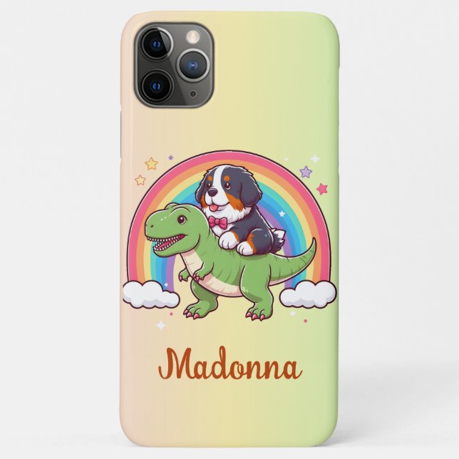 Personalised Name Cute Bernese Dog Riding T-Rex Case-Mate iPhone Case (Back)