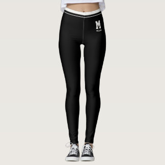 Personalised Name Cute Black And Neutral Striped Leggings