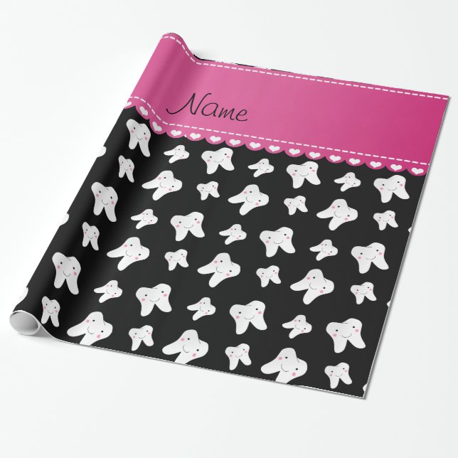 Personalised name cute black tooth pattern wrapping paper (Unrolled)