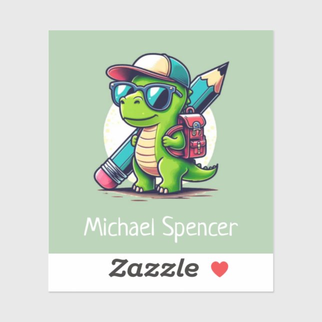 Personalised Name Cute Boys Dinosaur Green (Sheet)
