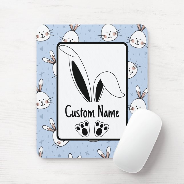 Personalised Name Cute Bunny Easter Mouse Mat (With Mouse)