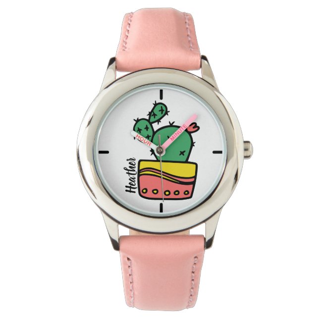 Personalised Name Cute Cactus Kids Watch (Front)