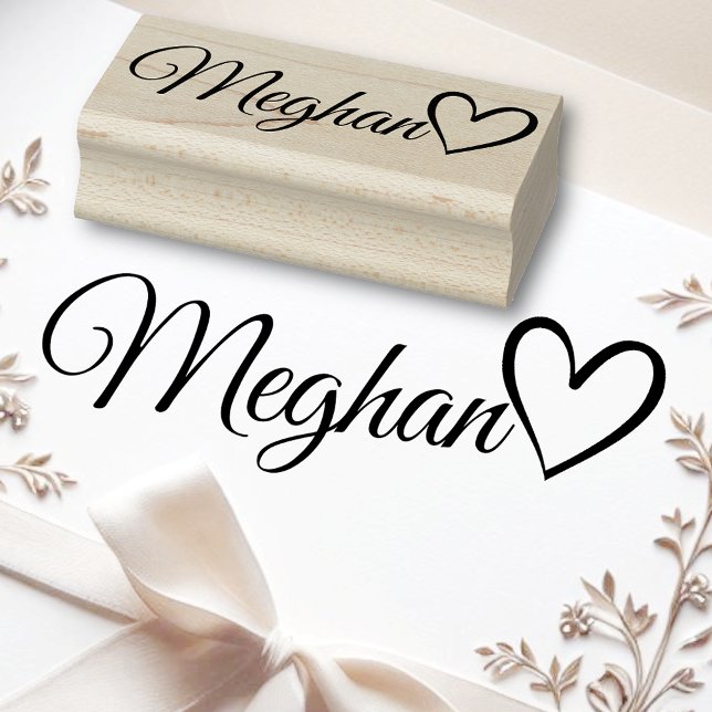 Personalised Name Cute Calligraphy Heart Text  Rubber Stamp (Creator Uploaded)