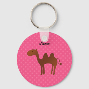 Personalised name cute camel pink polka dots key ring