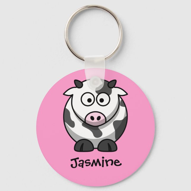 Personalised Name - Cute Cartoon Cow Key Ring (Front)