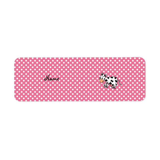 Personalised name cute cow pink white dots (Front)