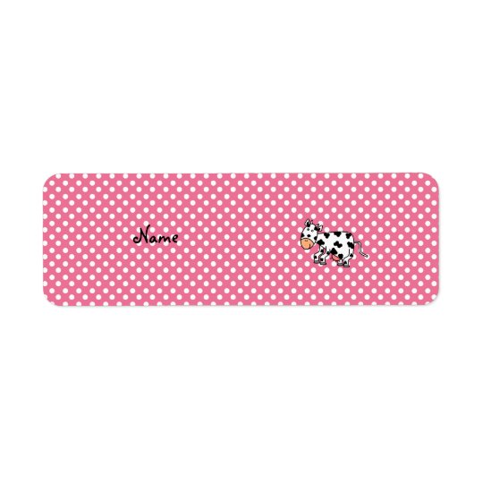 Personalised name cute cow pink white dots return address label